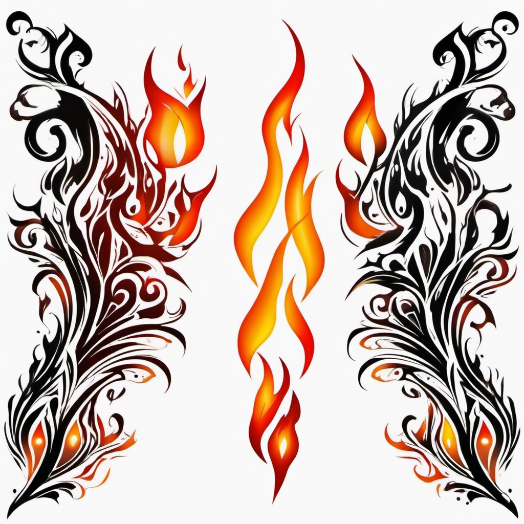 flame tattoo tribal  simple color tattoo,white background