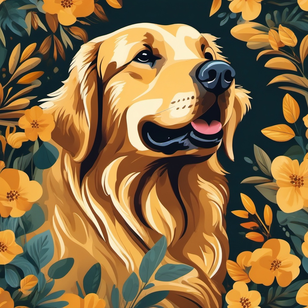 Golden Retriever Clip Art - Golden retriever with a playful demeanor,  color vector clipart, minimal style