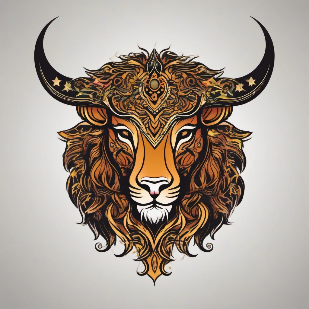 leo taurus tattoo  simple vector color tattoo