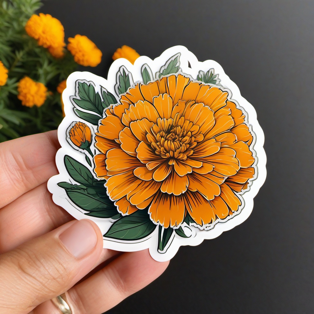 Marigold Sticker - Embrace the cheerful and golden presence of marigold blooms with this sticker, , sticker vector art, minimalist design