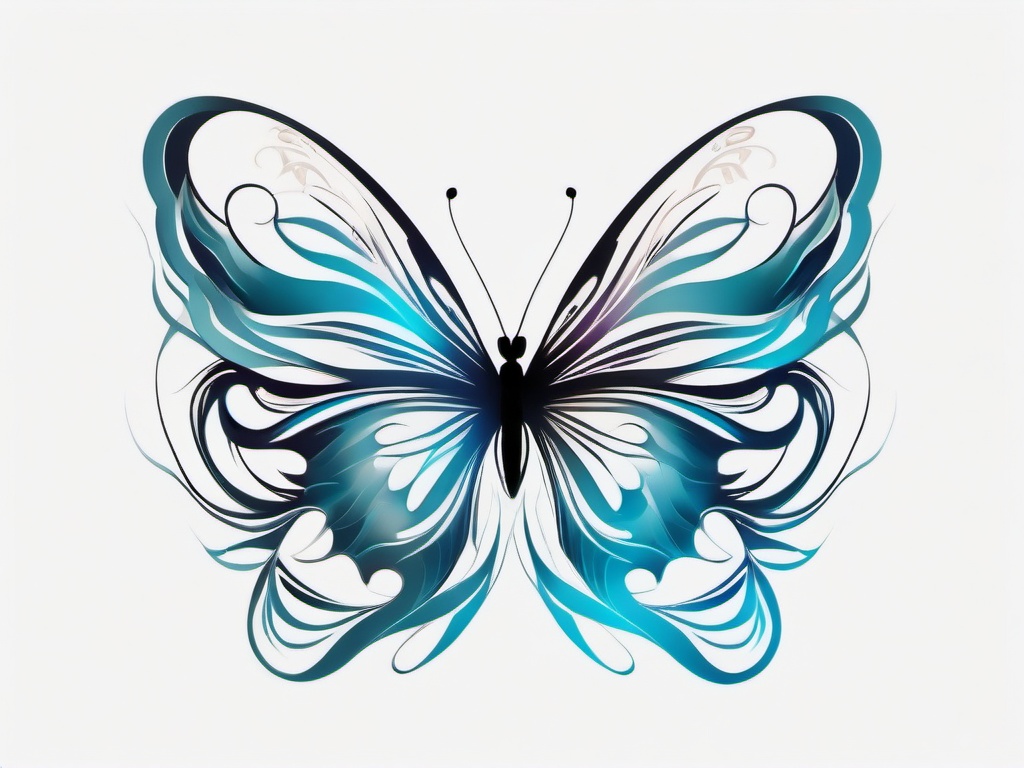 Butterfly Wave Tattoo - Blend the delicate beauty of butterflies with the fluidity of waves in a captivating tattoo.  simple vector color tattoo,minimal,white background