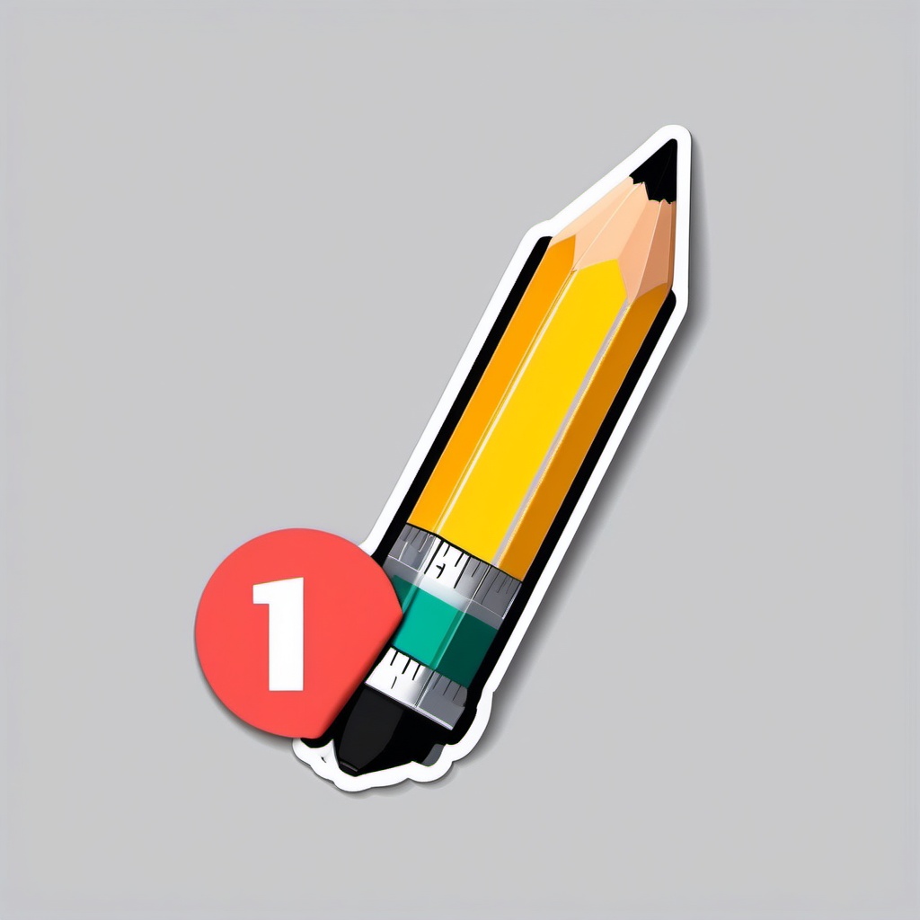 Pencil and Ruler Sticker - Pencil aligned with a measuring ruler, ,vector color sticker art,minimal