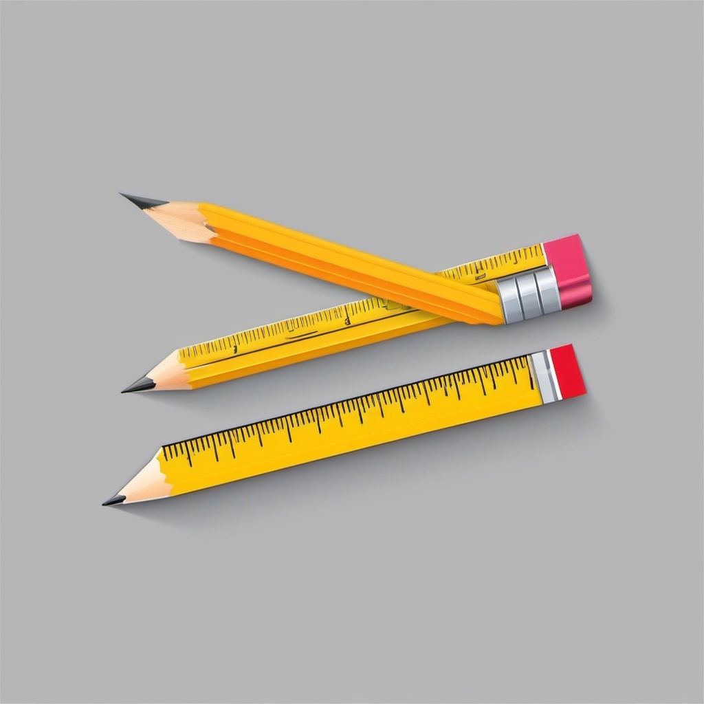 Pencil and Ruler Sticker - Pencil aligned with a measuring ruler, ,vector color sticker art,minimal