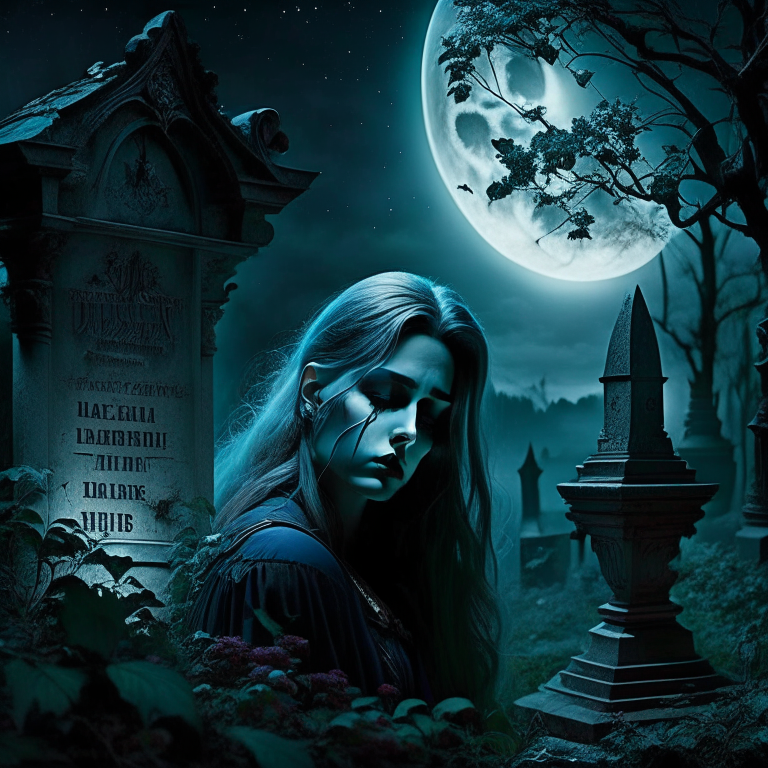 banshee, the mournful spirit, wailing beneath a haunting, moonlit graveyard. 