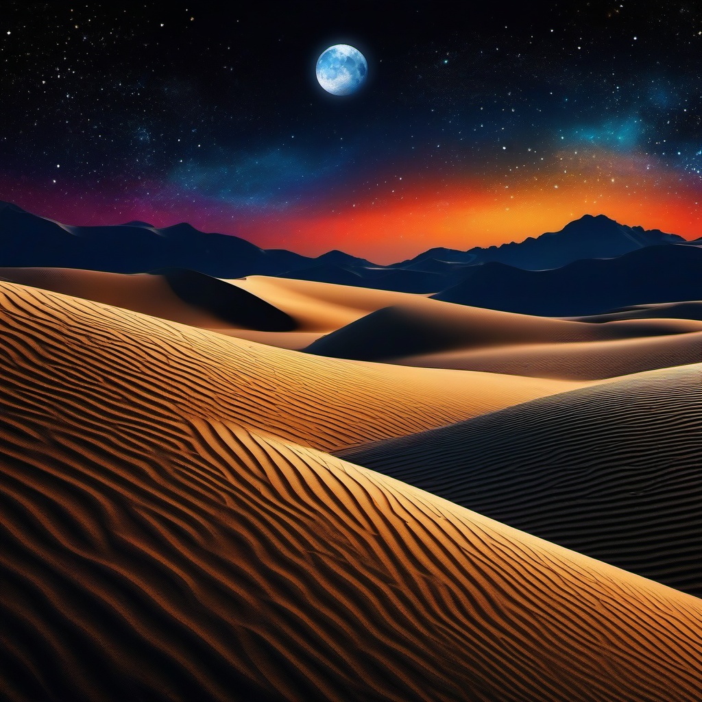 Black Night Background Starry Night Sky Over Desert Dunes wallpaper splash art, vibrant colors, intricate patterns