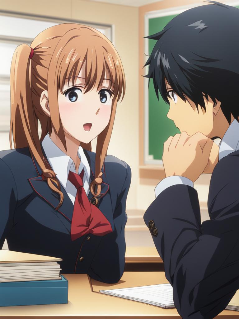 taiga aisaka engages in a passionate argument with ryuuji in a school classroom. 