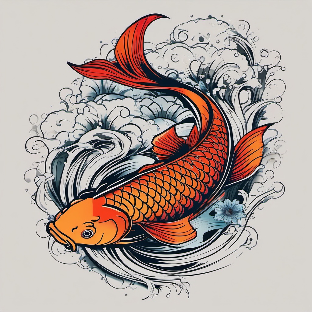 Best Koi Tattoos-Bold and vibrant tattoos featuring Koi fish, capturing the beauty and symbolism of these iconic aquatic creatures.  simple color vector tattoo