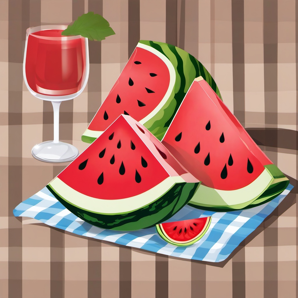 Watermelon clipart - whole watermelon with a picnic setting  