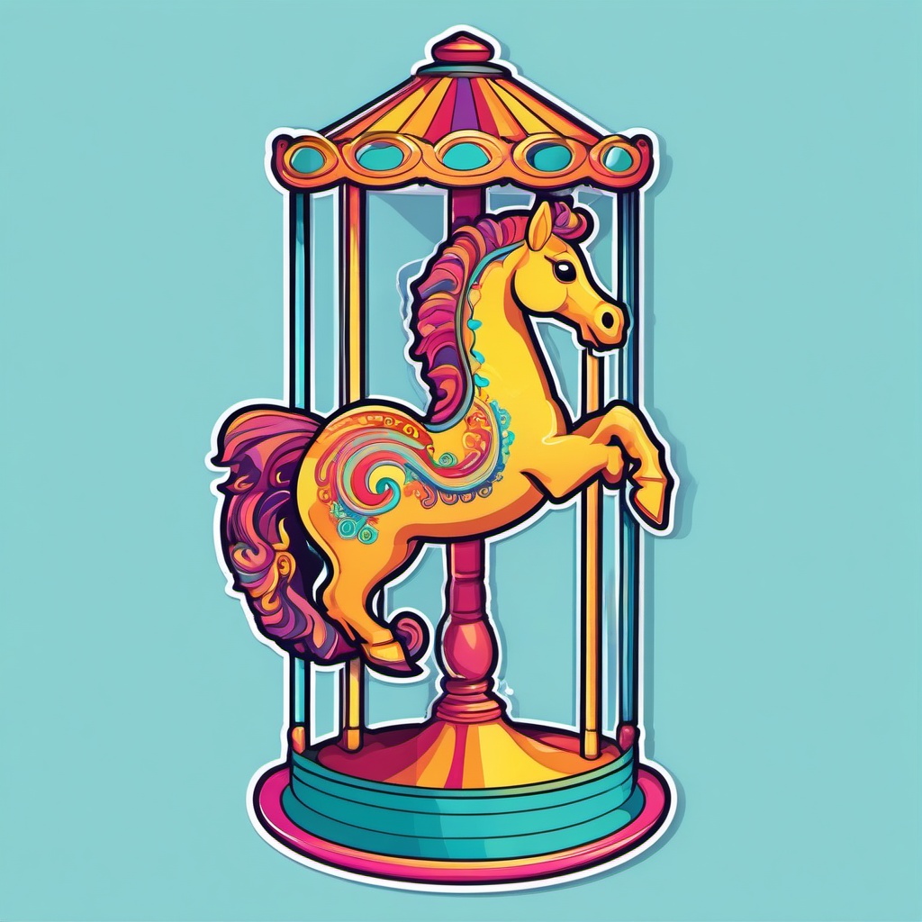 Seahorse Carousel Sticker - A whimsical seahorse on a colorful carousel. ,vector color sticker art,minimal