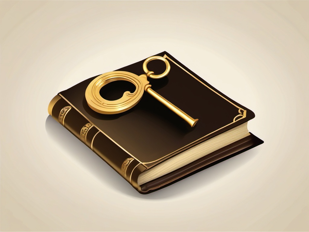 Golden Key and Old Book Clipart - Golden key on an open antique book.  color clipart, minimalist, vector art, 