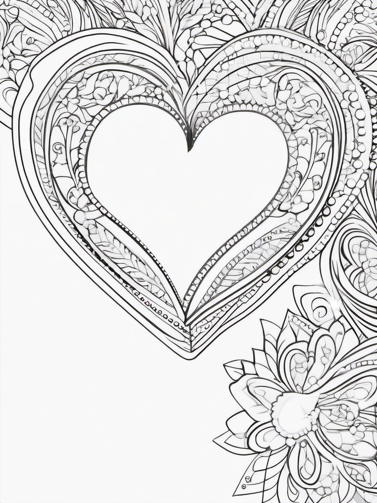 Heart and Stars Border Coloring Pages - Decorative Heart Border with Stars  minimal black outline printable sheet, coloring page