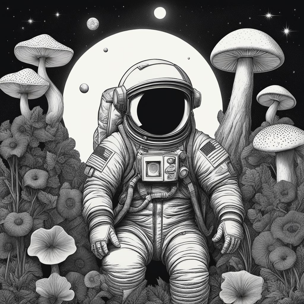 astronaut with a mushroom and a sun