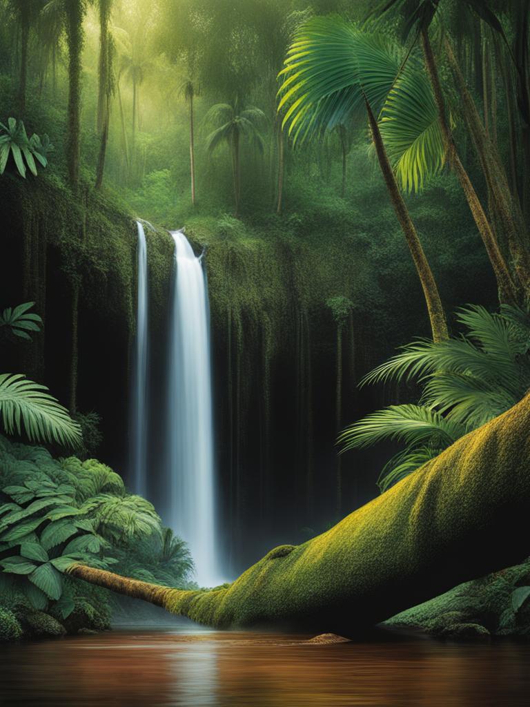 exotic guiana rainforests - paint the exotic rainforests of french guiana, showcasing diverse wildlife, dense vegetation, and amazonian rivers. 