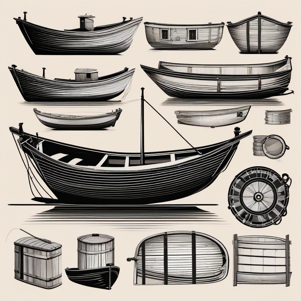 Boat clipart - traditional wooden fishing boat  