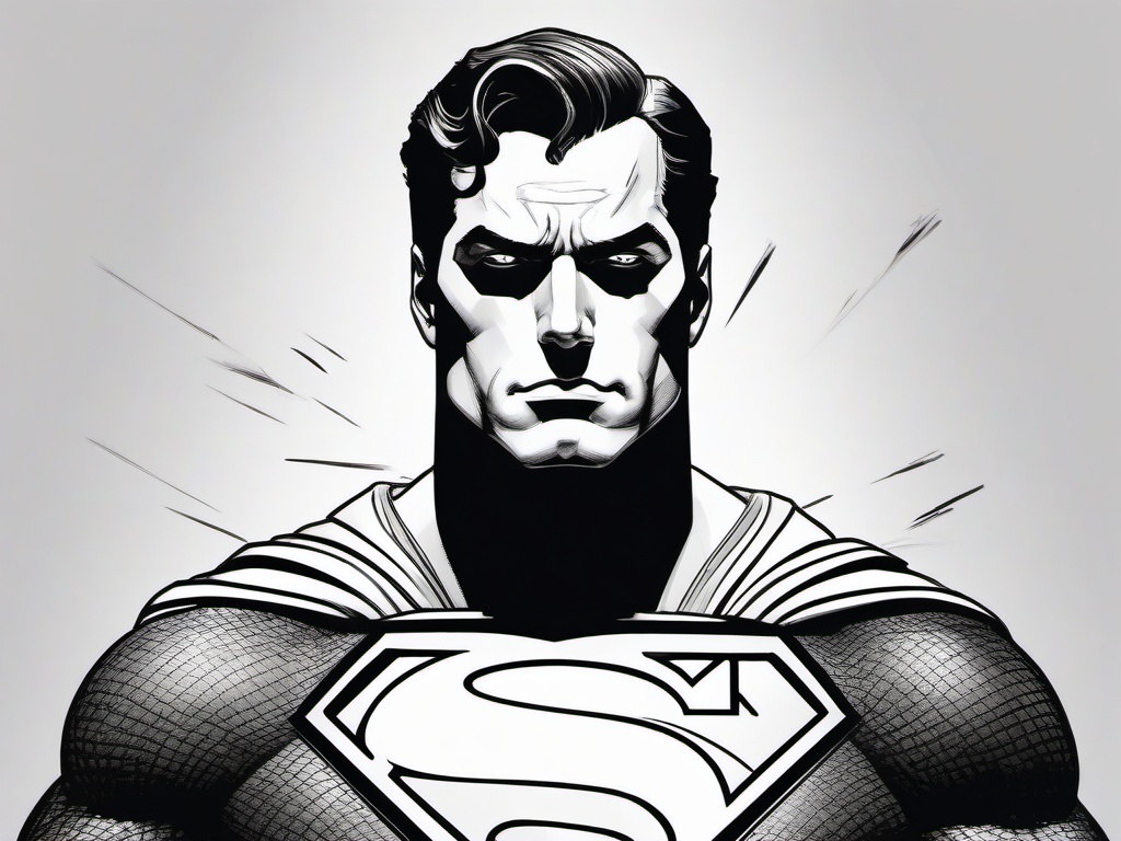 drawing of Superman with laser eyes  minimal rough sketch scribbles,doodles,black and white