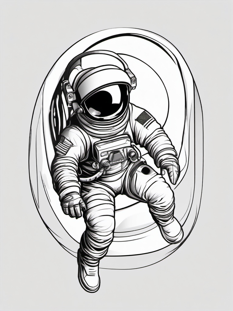 Astronaut Tattoo - An astronaut tattoo floating in zero gravity  few color tattoo design, simple line art, design clean white background