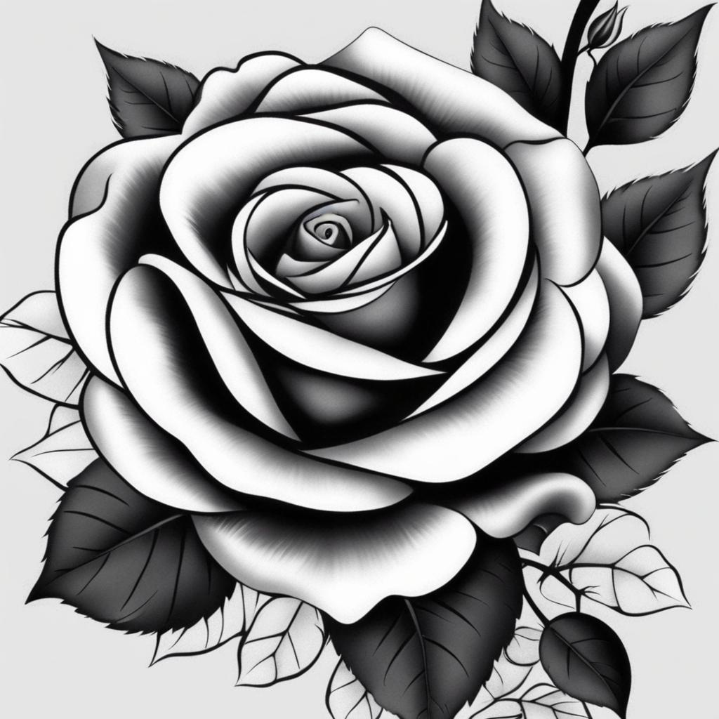 Black and grey rose tattoo, Graceful tattoos showcasing black and grey roses.  color, tattoo patterns, white clean background