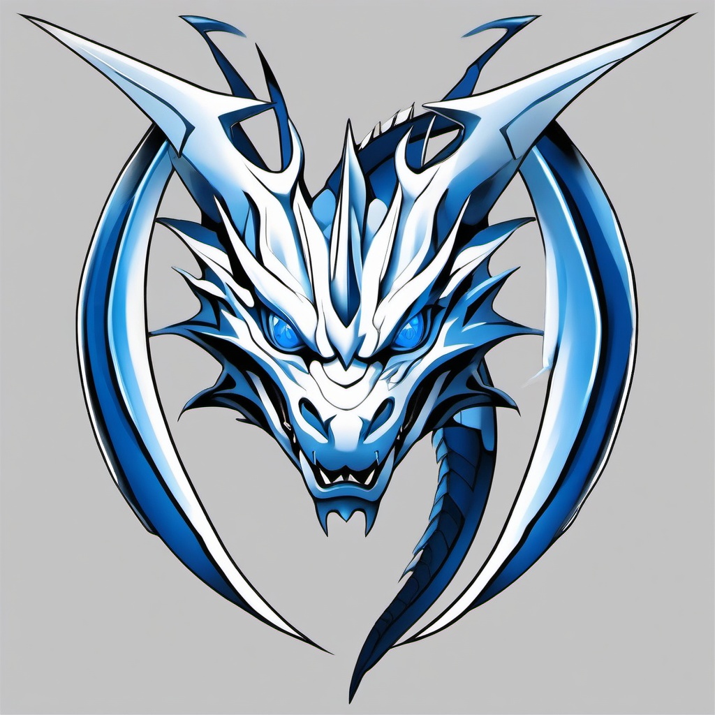 Blue Eyes White Dragon Tattoo - Tattoos featuring the Blue-Eyes White Dragon from Yu-Gi-Oh!  simple color tattoo,minimalist,white background