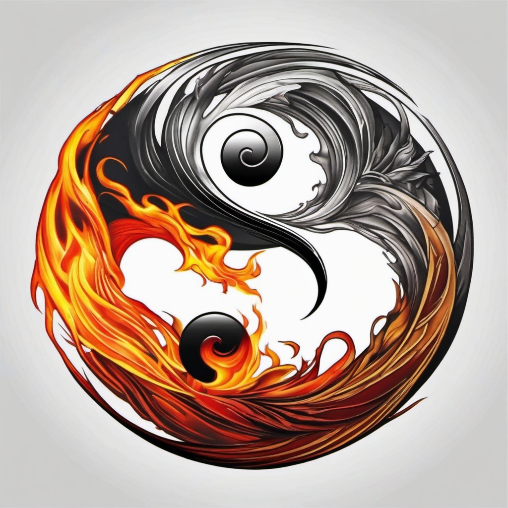 fire yin yang tattoo  simple color tattoo,white background