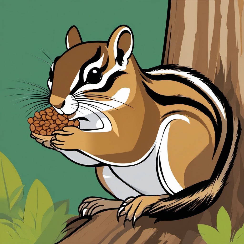 Eastern Chipmunk Gathering Food Clip Art - Eastern chipmunk collecting nuts,  color vector clipart, minimal style