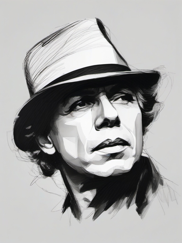 drawing of a famous person in black and white  minimal rough sketch scribbles,doodles,black and white