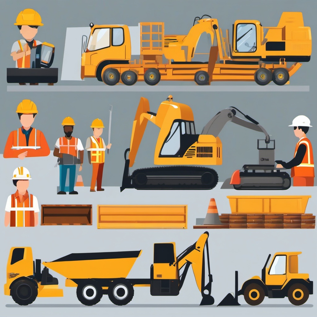 Construction Site clipart - A bustling construction site with various workers and equipment., ,vector color clipart,minimal