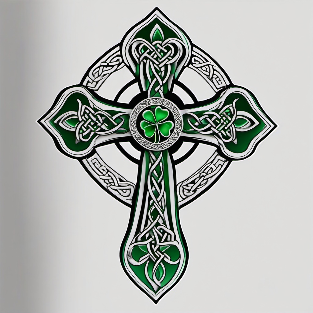 shamrock celtic cross tattoo  simple color tattoo,minimal,white background