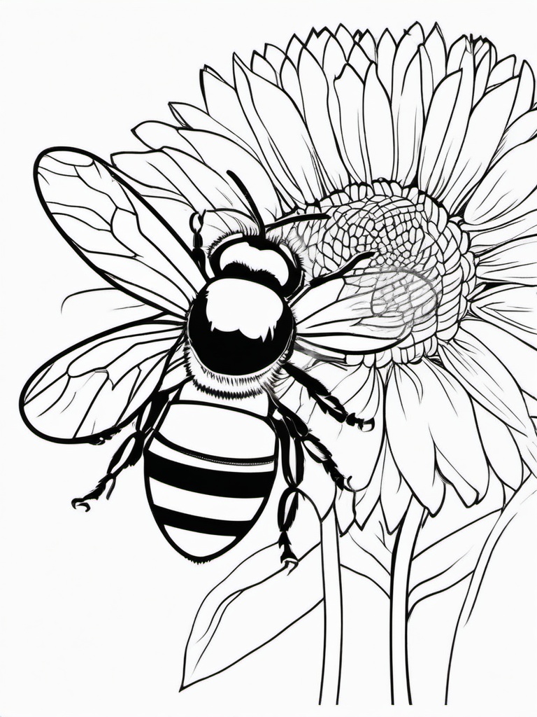 Bumblebee Coloring Pages - Bee with a daisy on its head  simple coloring pages