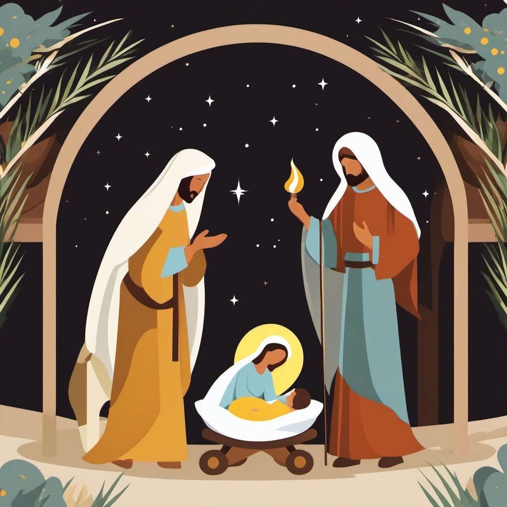 Clip art nativity scene, A serene nativity scene with the Holy Family.  simple, 2d flat