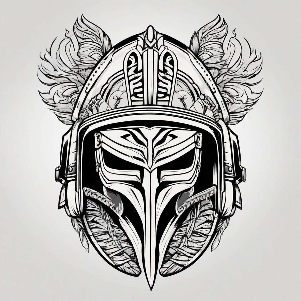 Ikaika Helmet Tattoo - Showcase strength and warrior spirit with a tattoo featuring the Ikaika helmet, symbolizing resilience.  simple vector color tattoo,minmal,white background