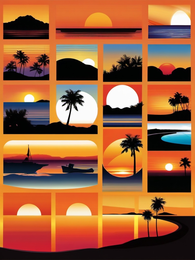 Beach Sunset Silhouette clipart - Silhouetted sunset view, ,vector color clipart,minimal