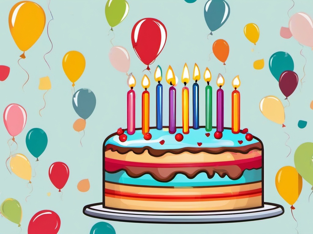 Birthday Cake clipart - Colorful birthday cake with candles, ,vector color clipart,minimal