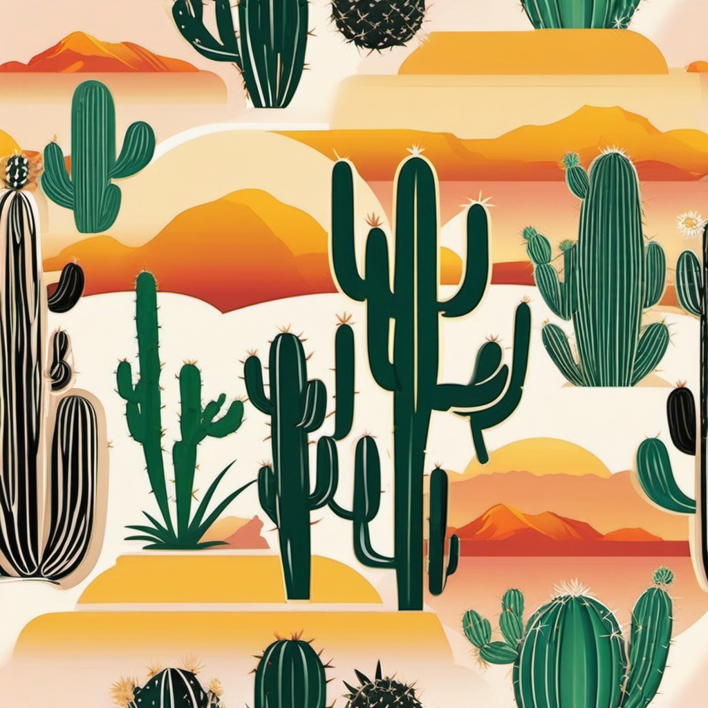 Cactus sunset sticker, Desert , sticker vector art, minimalist design