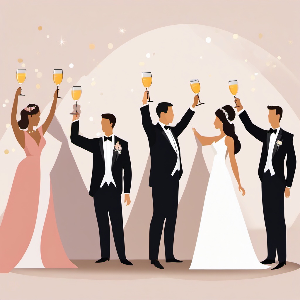 Wedding Toast clipart - Raising a toast to the bride and groom, ,vector color clipart,minimal