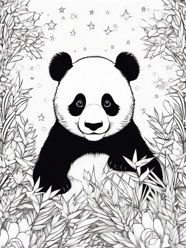 Panda Coloring Pages - Panda surrounded by magical sparkles  simple coloring pages