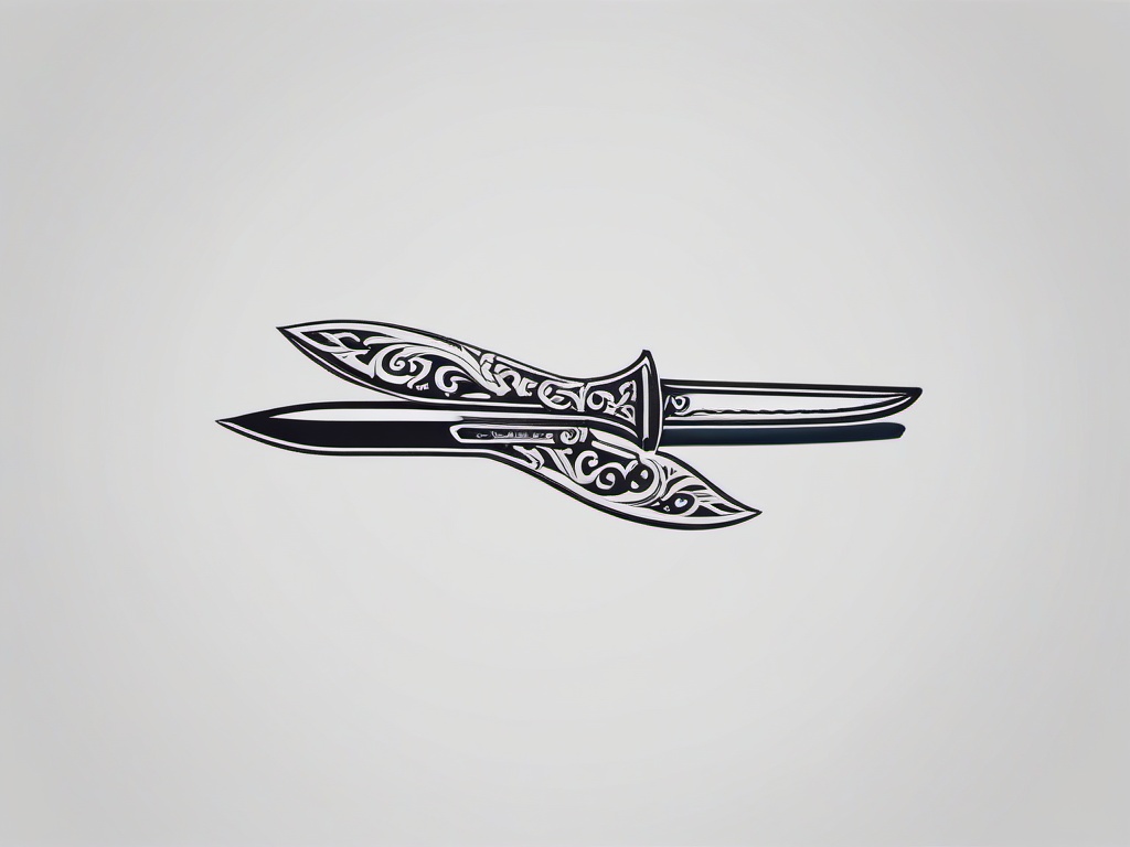 butterfly knife tattoo  simple color tattoo,white background,minimal