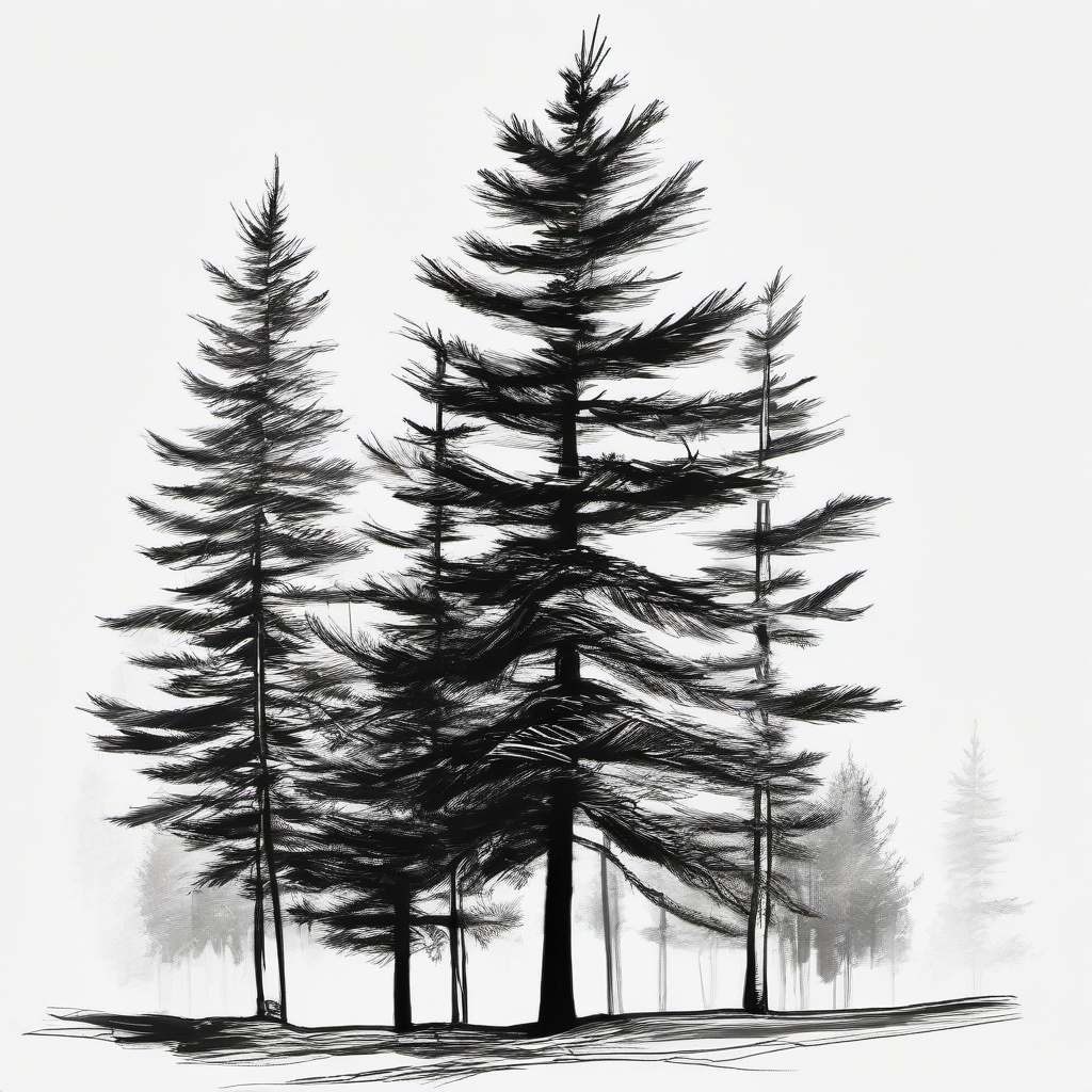 drawing of spruce tree  minimal rough sketch scribbles,doodles,black and white