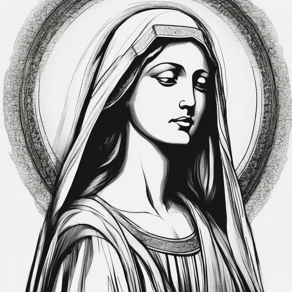 sketch of mother mary  minimal rough sketch scribbles,doodles,black and white