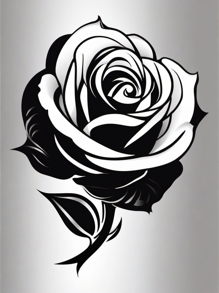 Black and White Rose Bud Tattoo-Celebration of the elegance of a rose bud in a black and white tattoo, symbolizing the beauty of new beginnings.  simple vector color tattoo