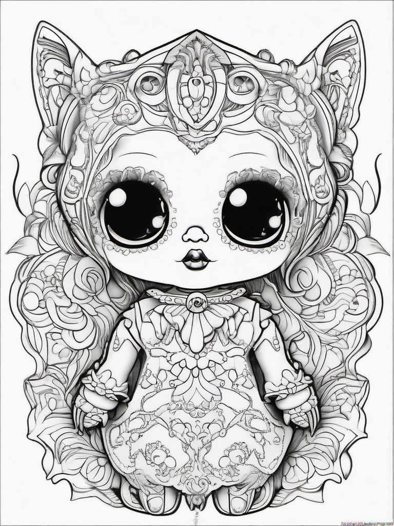 Cursed Doll Coloring Pages - Haunted Toy with Scary Eyes  minimal black outline printable sheet, coloring page