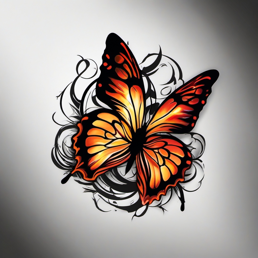 burning butterfly tattoo meaning  simple color tattoo,white background