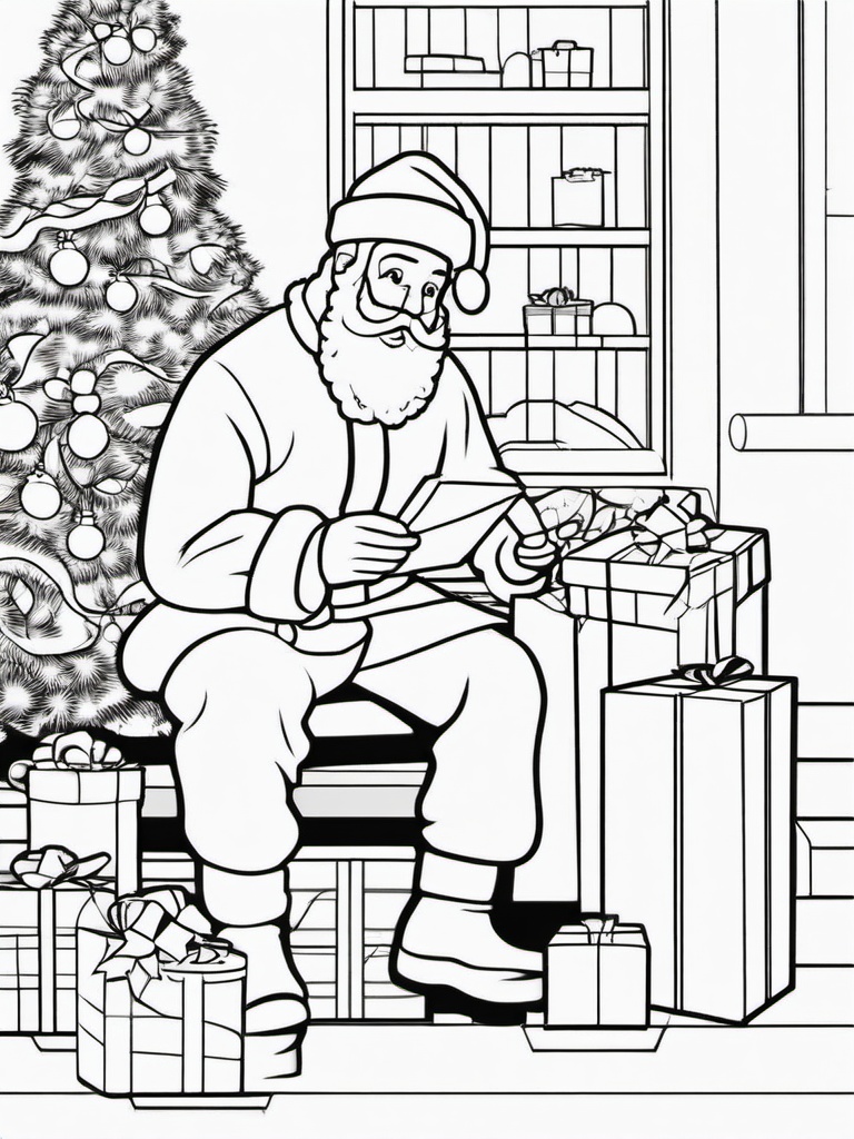 Santa Wrapping Presents Coloring Pages - Santa Preparing Gifts for Delivery  minimal black outline printable sheet, coloring page