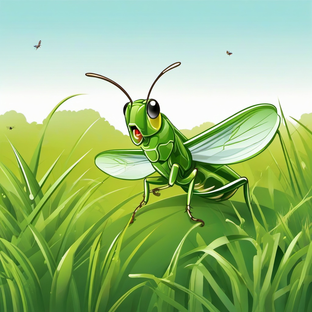 Bug clipart - Grasshopper jumping in the grass.  vector style illustration, white background