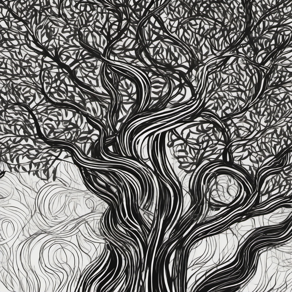 drawing of vines intertwining with trees  minimal rough sketch scribbles,doodles,black and white