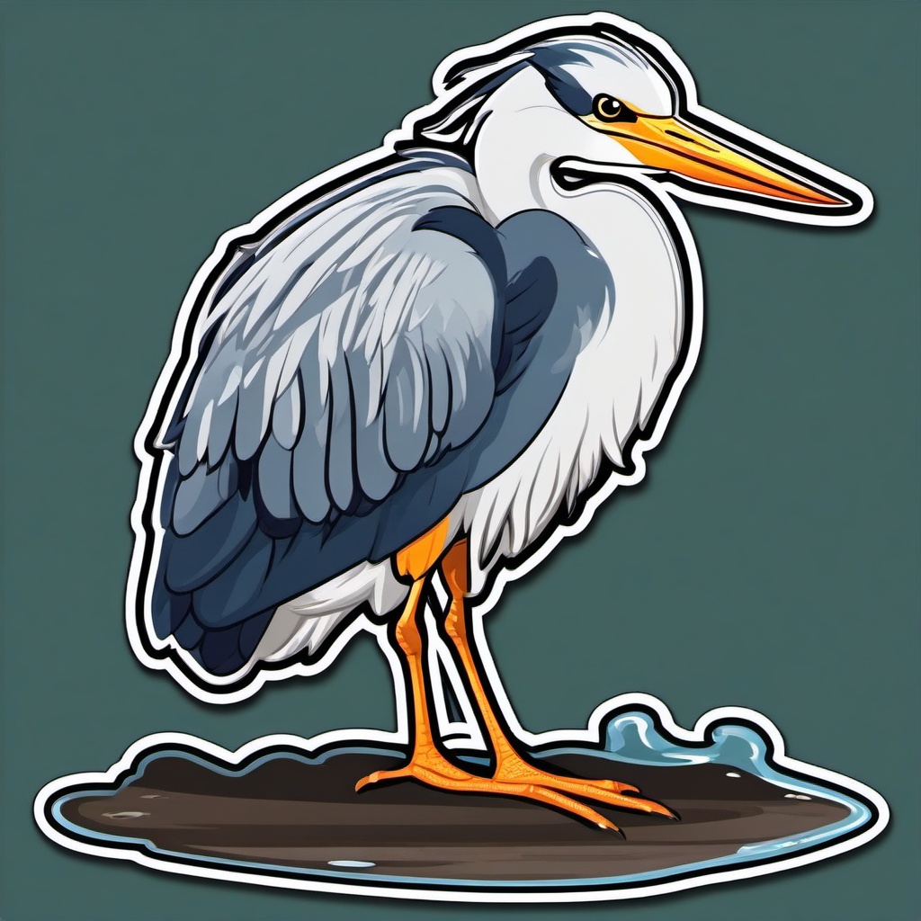 Heron cartoon - patient wading bird  cartoon sticker style