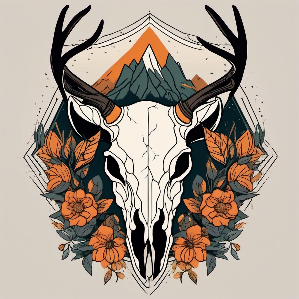 Essence of nature: minimalist deer skull tattoo.  simple color tattoo style