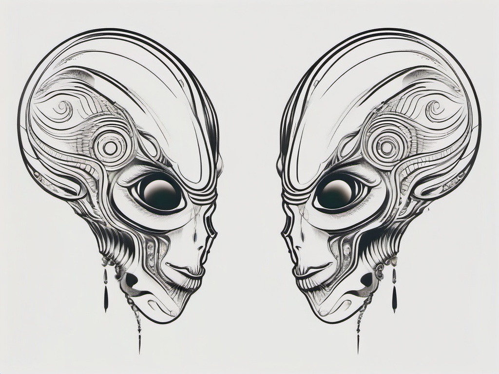 Matching Alien Tattoo - Symbolize connection with matching alien tattoos, a shared cosmic bond.  simple color tattoo,vector style,white background