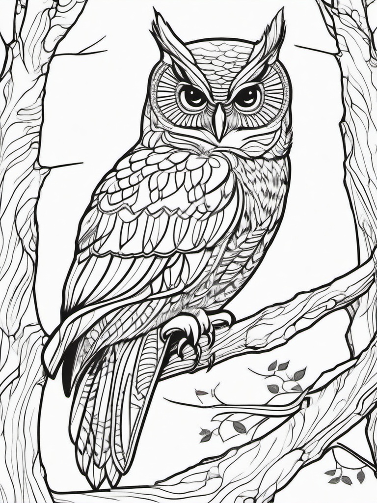 Owl Coloring Pages - Owl in a tree  simple coloring pages