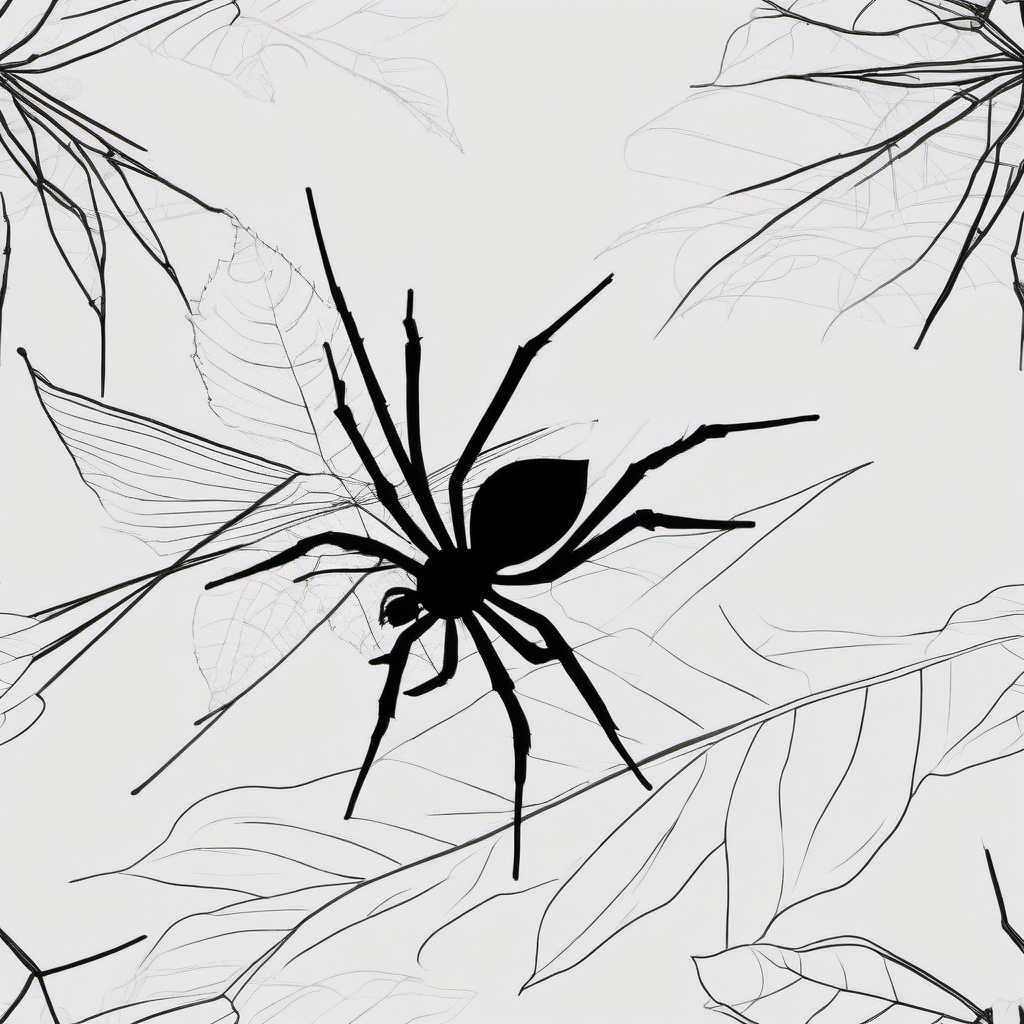 drawing of a spider crawling on a leaf  minimal rough sketch scribbles,doodles,black and white