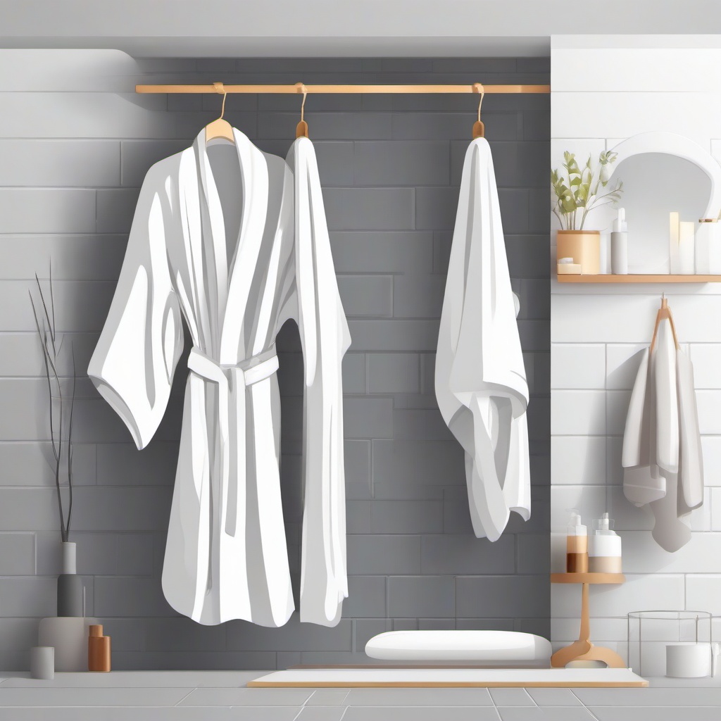 Bath with a bathrobe hanging clipart.  vector style illustration, white background